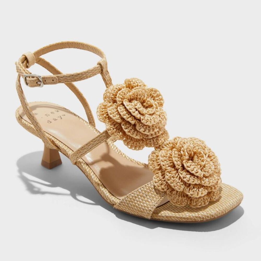 A New Day - Women's Esme Floral Crochet Kitten Heels - A New D Beige